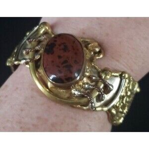 Mahogany Obsidian Mixed Metal Artisan Made Cuff Bracelet